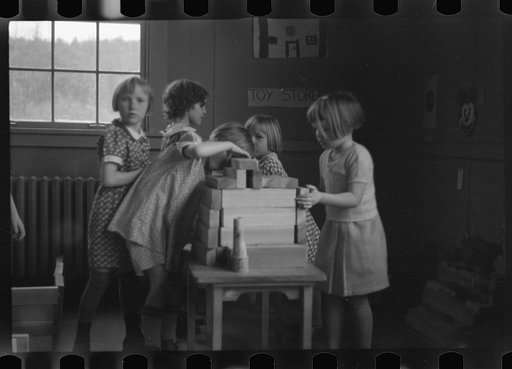 Untitled photo, possibly related to: Grade school children in period of free activity at Reedsville, West Virginia