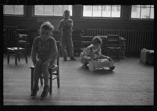 Untitled photo, possibly related to: Grade school children in period of free activity at Reedsville, West Virginia