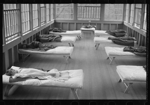 Untitled photo, possibly related to: Reedsville, West Virginia. The Arthurdale subsistence homesteads project of the U.S. Resettlement Administration. Children sleeping in the nursery school
