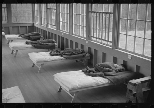 Untitled photo, possibly related to: Reedsville, West Virginia. The Arthurdale subsistence homesteads project of the U.S. Resettlement Administration. Children sleeping in the nursery school