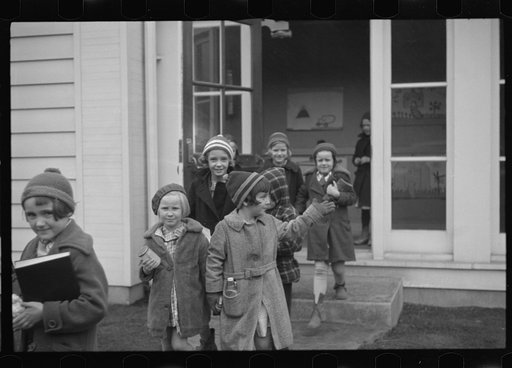 Reedsville, West Virginia. The Arthurdale subsistence homesteads project of the U.S. Resettlement Administration. Children leaving grade school
