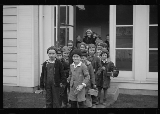 Children leaving grade school at Reedsville, West Virginia