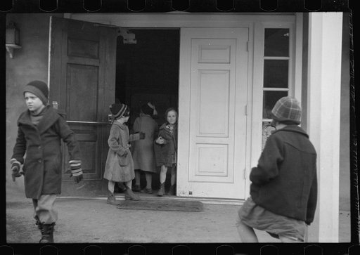 Untitled photo, possibly related to: Children leaving grade school at Reedsville, West Virginia