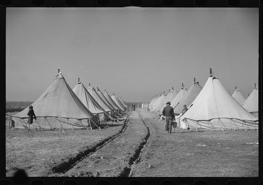 Untitled photo, possibly related to: A street of tents in the camp for flood refugees of Forrest City, Arkansas