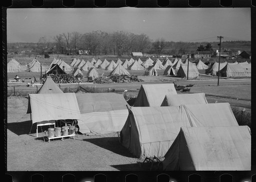 Untitled photo, possibly related to: A street of tents in the camp for flood refugees of Forrest City, Arkansas