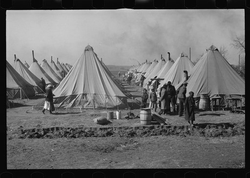Untitled photo, possibly related to: A street of tents in the camp for flood refugees of Forrest City, Arkansas