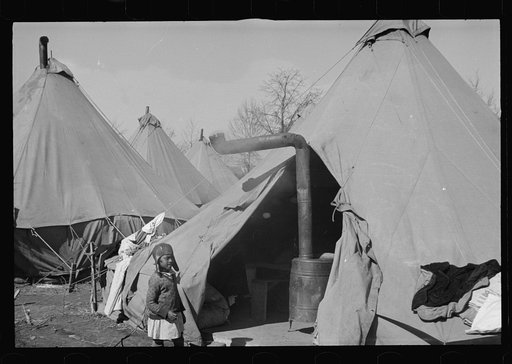 Untitled photo, possibly related to: A street of tents in the camp for flood refugees of Forrest City, Arkansas