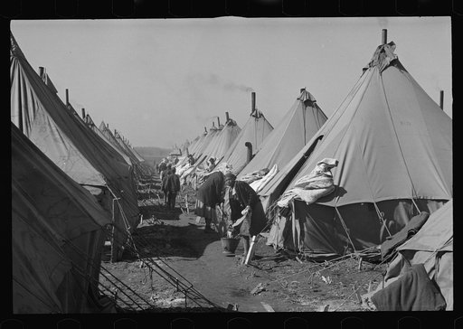 A street of tents in the camp for flood refugees of Forrest City, Arkansas
