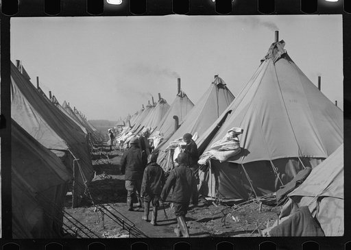 Untitled photo, possibly related to: A street of tents in the camp for flood refugees of Forrest City, Arkansas