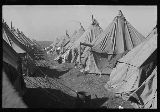 Untitled photo, possibly related to: A street of tents in the camp for flood refugees of Forrest City, Arkansas