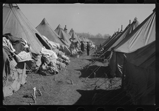 Untitled photo, possibly related to: A street of tents in the camp for flood refugees at Forrest City, Arkansas
