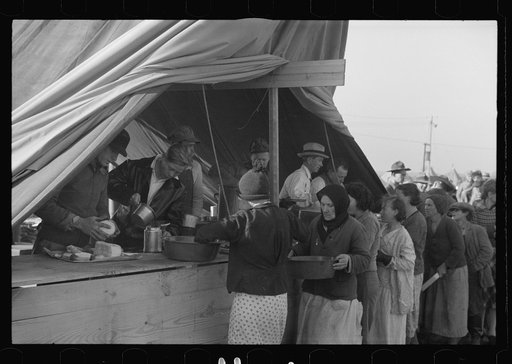Line of flood refugees at mealtime in camp for white flood refugees at Forrest City, Arkansas