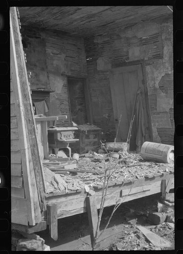 Untitled photo, possibly related to: Interior of house demolished by flood of 1937, Smithland, Kentucky