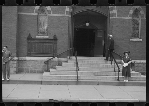 Untitled photo, possibly related to: Going to church on Sunday morning, Manchester, New Hampshire