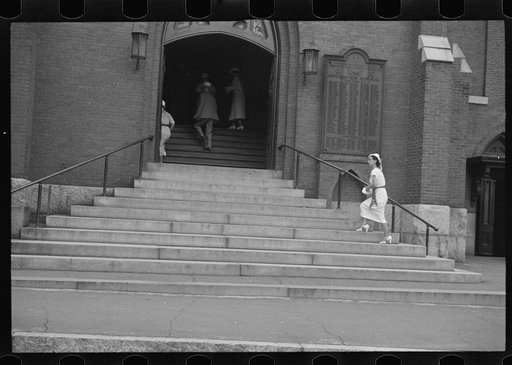 Untitled photo, possibly related to: Going to church on Sunday morning, Manchester, New Hampshire