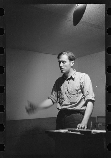 Untitled photo, possibly related to: Leif Dahl, organizer of agricultural workers union speaking at union meeting in Bridgeton, New Jersey