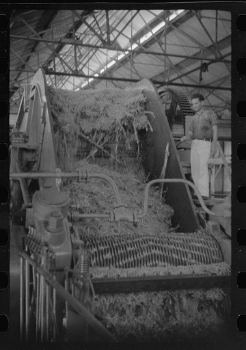Untitled photo, possibly related to: Sugar crusher in action in a refinery near Ponce, Puerto Rico