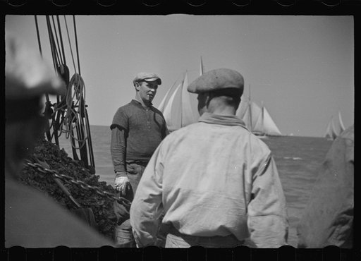 Untitled photo, possibly related to: Aboard a trap fishing boat. The deck of the boat on the way home. Provincetown, Massachusetts
