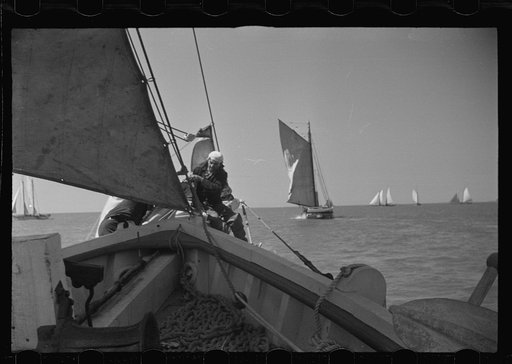Untitled photo, possibly related to: Aboard a trap fishing boat. The deck of the boat on the way home. Provincetown, Massachusetts