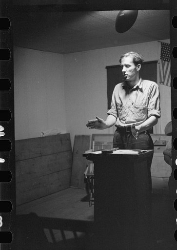 Untitled photo, possibly related to: Leif Dahl, organizer of agricultural workers union speaking at union meeting in Bridgeton, New Jersey