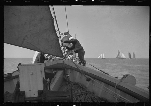 Untitled photo, possibly related to: Summer residents watch the tourist boat arrive from Boston, Provincetown, Massachusetts