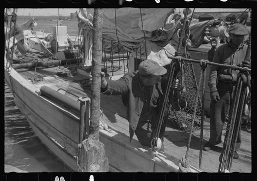 Untitled photo, possibly related to: Aboard a trap fishing boat. The deck of the boat on the way home. Provincetown, Massachusetts