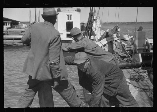 Untitled photo, possibly related to: Aboard a trap fishing boat. The deck of the boat on the way home. Provincetown, Massachusetts