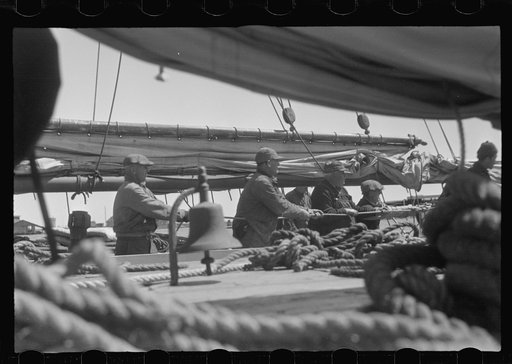 Untitled photo, possibly related to: Aboard a trap fishing boat. The deck of the boat on the way home. Provincetown, Massachusetts