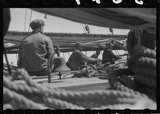 Untitled photo, possibly related to: Aboard a trap fishing boat. The deck of the boat on the way home. Provincetown, Massachusetts