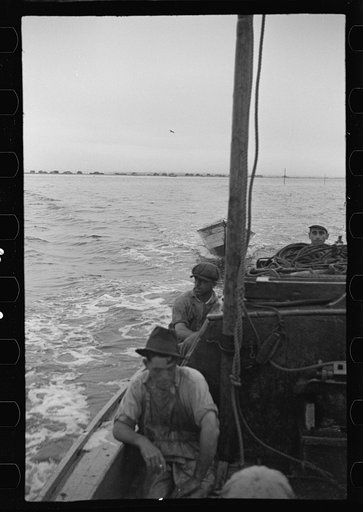 Untitled photo, possibly related to: Aboard a trap fishing boat. The deck of the boat on the way home. Provincetown, Massachusetts