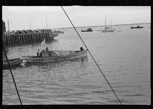 Untitled photo, possibly related to: Trap fishing boats. These boats are diesel-powered and are used to go in the early morning to collect the fish in the line of "traps" or "wiers" which are stretched along the coast. Provincetown, Massachusetts