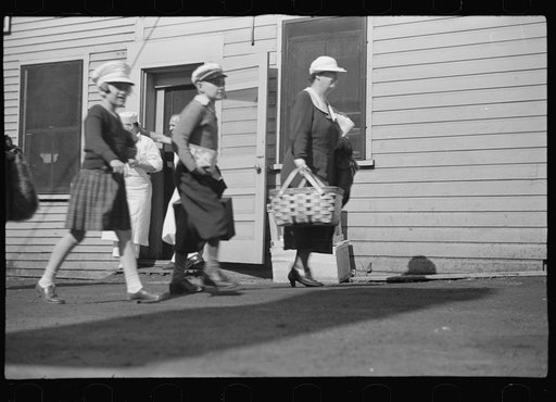 Untitled photo, possibly related to: Tourists getting aboard the "Steel Pier" on their return trip to Boston. During the season two boats arrive daily at two, leave about four, bringing and taking hundreds. Provincetown, Massachusetts