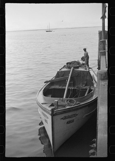 Trap fishing boats. These boats are diesel-powered and are used in the early morning to collect the fish in the line of "traps" or "weirs" which are stretched along the coast. Provincetown, Massachusetts