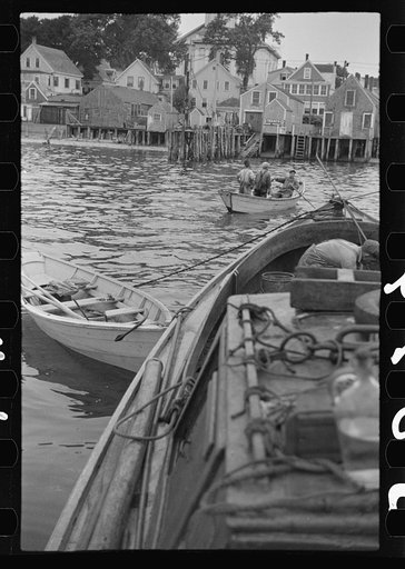 Aboard a trap fishing boat, the end of the trip. About four hours after they have left (in the dark) fishermen return home. By eight o'clock, sometimes nine o'clock, the day's work is finished. Provincetown, Massachusetts