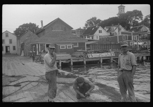 Untitled photo, possibly related to: Fishermen repairing nets, Provincetown, Massachusetts