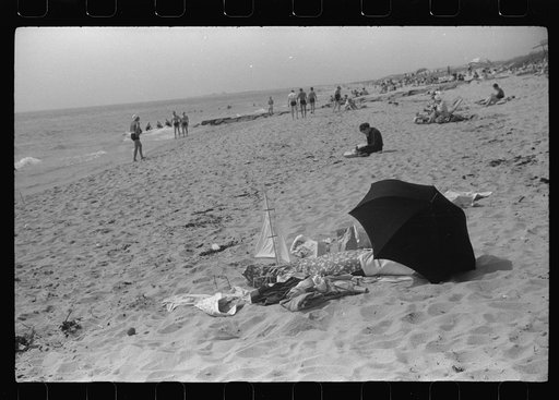Untitled photo, possibly related to: Beach scene at "New Beach," the most popular beach near Provincetown. Regular bus service makes this beach easily available; lack of bath houses causes a great deal of picturesque dressing and undressing in and behind parked cars. Provincetown, Massachusetts