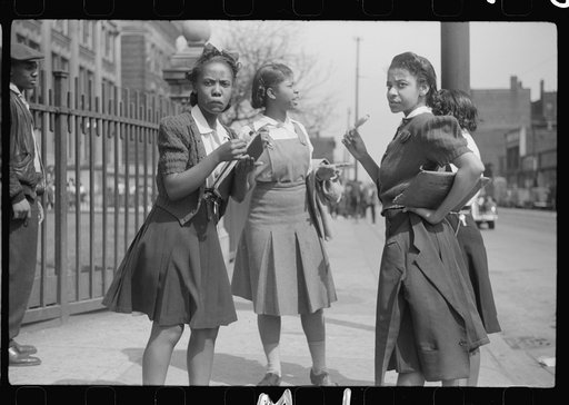 Untitled photo, possibly related to: Young people outside of Negro high school, Black Belt, Chicago, Illinois