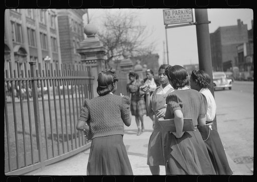 Untitled photo, possibly related to: Young people outside of Negro high school, Black Belt, Chicago, Illinois