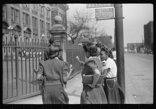 Young people outside of Negro high school, Black Belt, Chicago, Illinois
