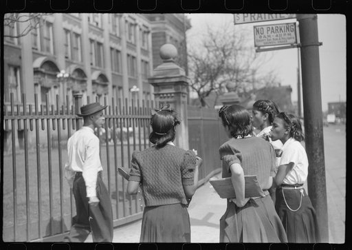 Untitled photo, possibly related to: Young people outside of Negro high school, Black Belt, Chicago, Illinois