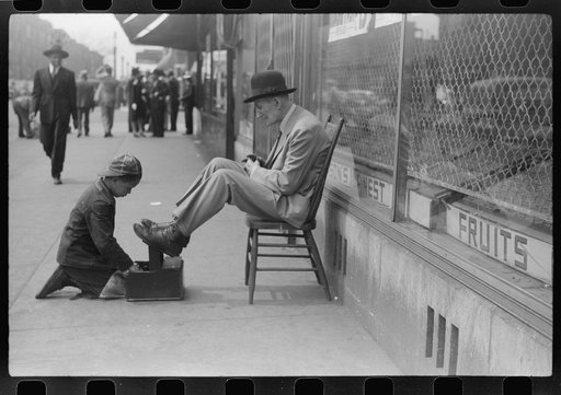 Untitled photo, possibly related to: Shoeshine, 47th Street, Chicago's main Negro business street, Chicago, Illinois