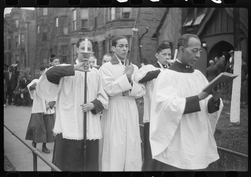 Easter procession outside of fashionable Negro church, Black Belt, Chicago, Illinois