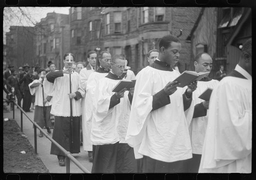 Easter procession outside of fashionable Negro church, Black Belt, Chicago, Illinois