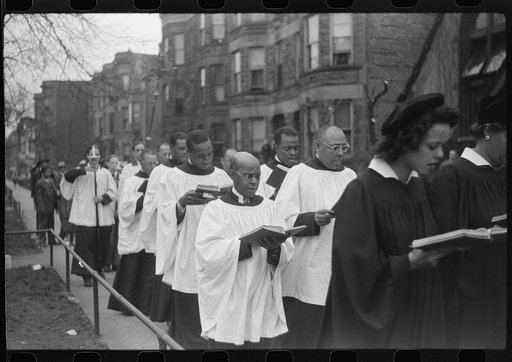 Easter procession outside of fashionable Negro church, Black Belt, Chicago, Illinois