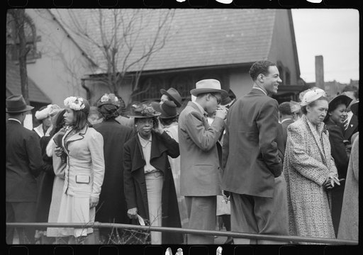 Crowd outside of fashionable Negro church after Easter Sunday service, Black Belt, Chicago, Illinois