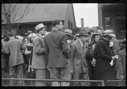 Untitled photo, possibly related to: Crowd outside of fashionable Negro church after Easter Sunday service, Black Belt, Chicago, Illinois