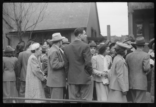 Untitled photo, possibly related to: Crowd outside of fashionable Negro church after Easter Sunday service, Black Belt, Chicago, Illinois