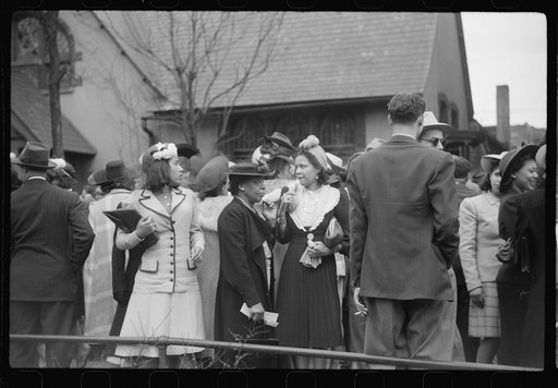 Untitled photo, possibly related to: Crowd outside of fashionable Negro church after Easter Sunday service, Black Belt, Chicago, Illinois