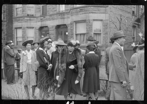 Crowd outside of fashionable Negro church after Easter Sunday service, Chicago, Illinois