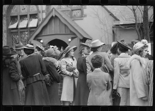 Crowd outside of fashionable Negro church after Easter Sunday service, Chicago, Illinois